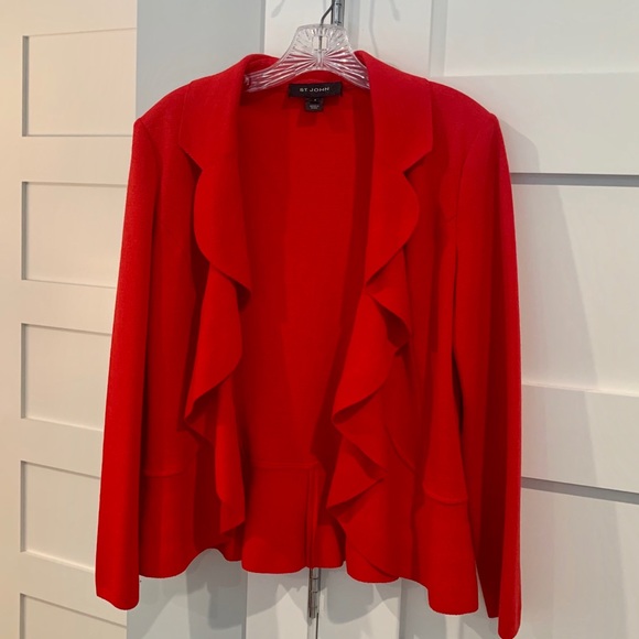 ST. JOHN - Lady in Red! Waterfall Cardigan - Size 8 - Picture 4 of 8